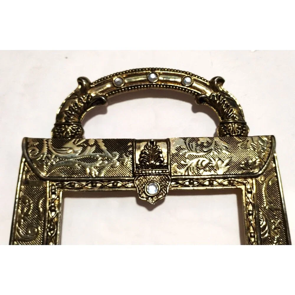 Vintage Gold Metal Jeweled Ornate Photo Picture Frame 3x5 Photo GORGEOUS 7